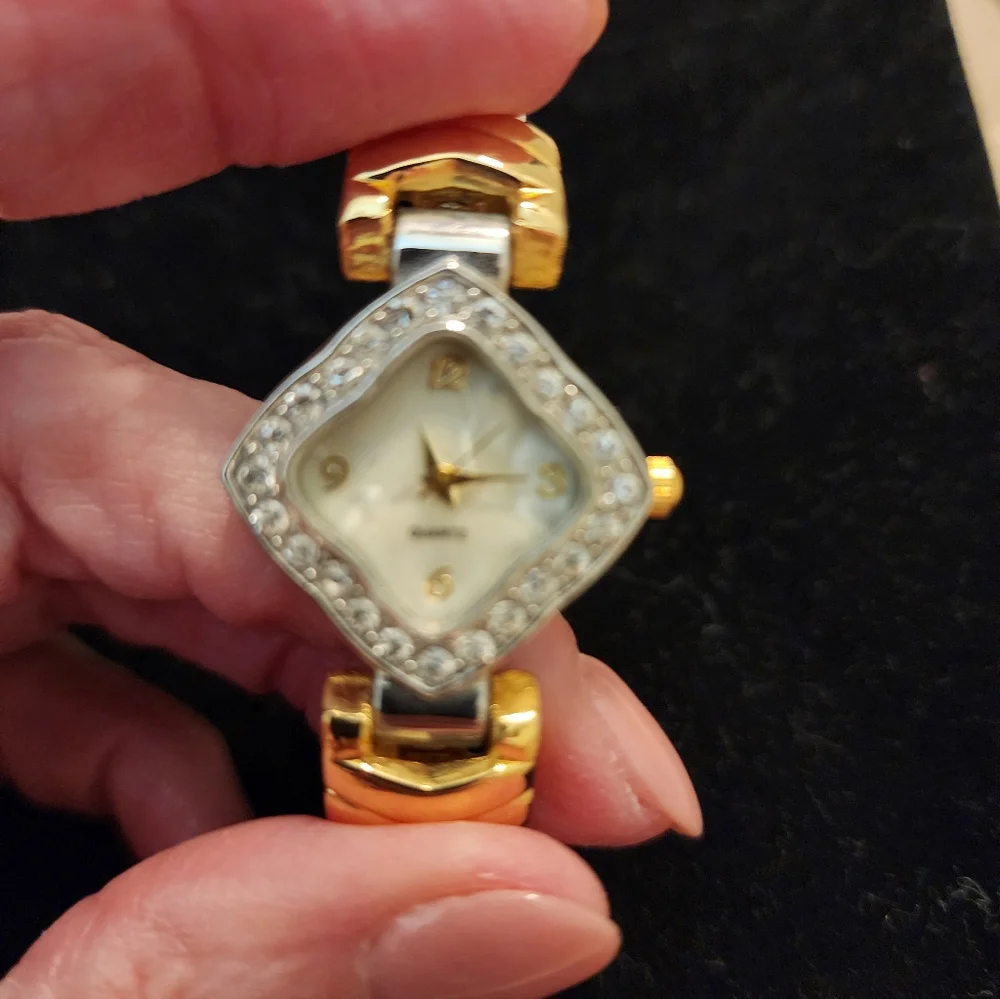 Vintage Gold and Silver Women's Quartz Adjustable Hinged Bangle Watch